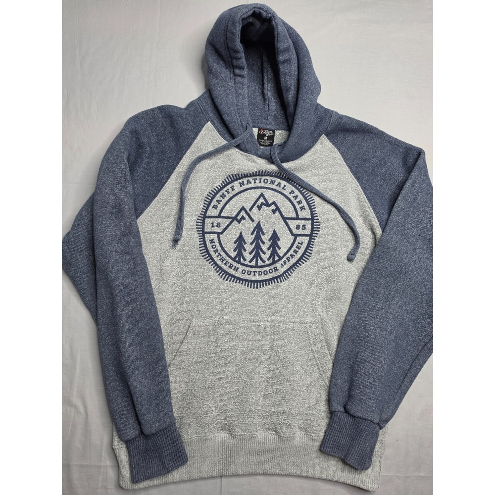 River Wear Hoodie Men's Medium Gray Banff National Park Graphic Raglan Sleeve